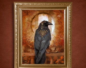Raven Painting Art Print- Fantasy Crow Canvas Wall Decor