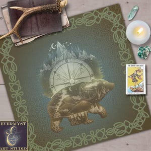 Celtic Bear Totem Altar Tarot Cloth Mat Shaman Traveler Wanderlust Wilderness Decor Ritual Mythology Wildlife Gift For Him