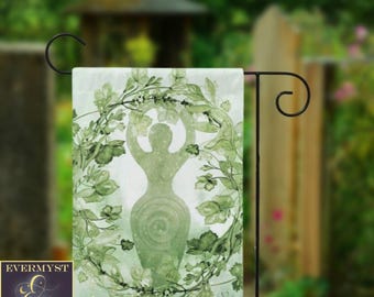 Bandera de jardín con símbolo de diosa - Decoración pagana de bruja verde para el patio