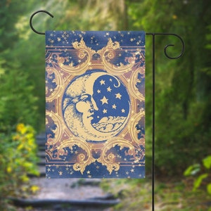 Celestial Moon Garden Flag,  Garden Lover Gift, Vintage Moon Yard Flag, Enchanted Garden Gift, Celestial Yard Flag