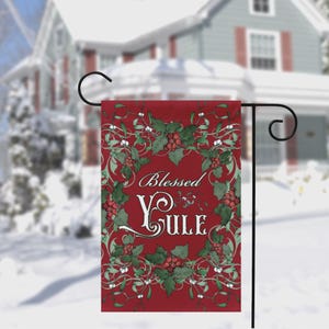 Yule Decorations, Yule Garden Flag, Blessed Yule Holly Red Yard Banner Sign