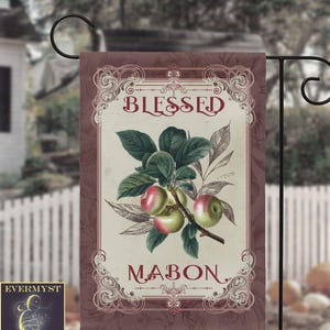 Bandera de jardín vintage Blessed Mabon, letrero de pancarta pagana wicca para el sabbat de otoño.