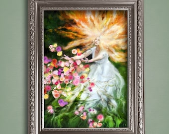 Goddess Art, Mother Earth Goddess Art, Goddess Print, Gaia Goddess Mother Earth Flowers Canvas Art Print