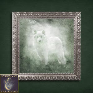 White Wolf Painting, Wolf Canvas Art, Wolf Spirit Animal, White Wolf Art, Mythic Creature, White Wolf Painting
