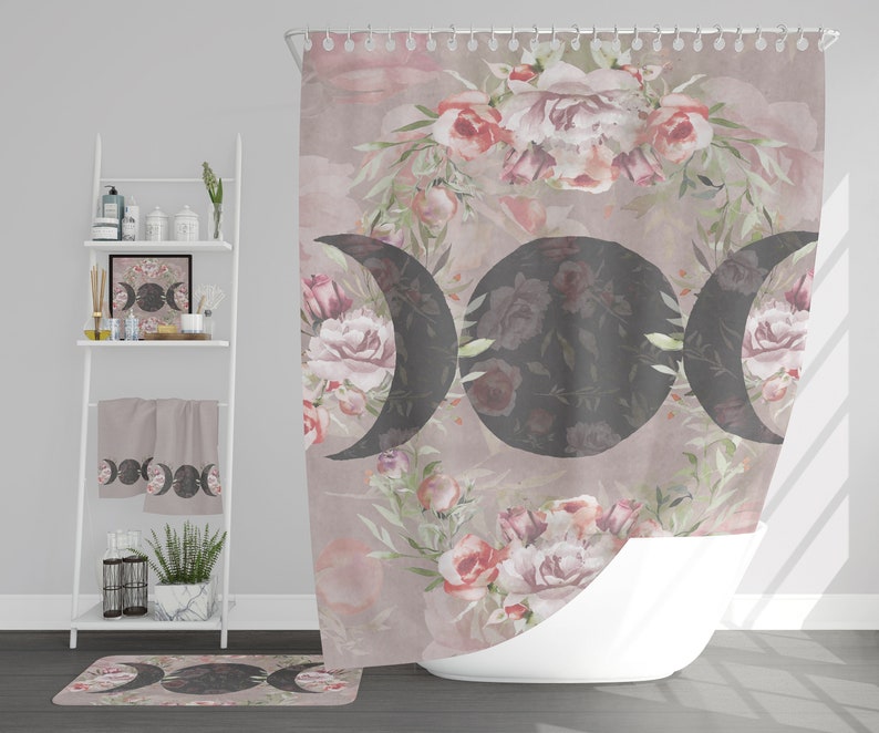 Triple Moon Goddess Bathroom Set Floral Bathroom Decor image 1