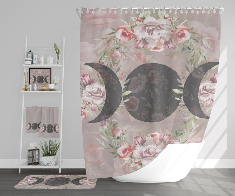 Triple Moon Goddess Bathroom Set  Floral Bathroom Decor  image 1