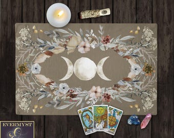 Cottage Witch Tarot Cloth | Forestcore Triple Moon Altar Display Mat
