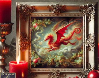 Enchanted Animal Art, Red Spirit Dragon Painting Art Print