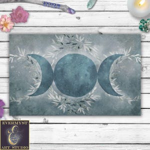 Yule Altar Cloth Winter Solstice Blue Ice Triple Moon Tarot Reading Mat Pagan Wicca Witch Decor