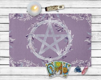 Floral Pentacle Witch Altar Cloth Purple Tarot Reading Mat