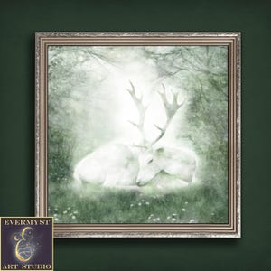 Pintura de veado celta, arte em tela de veado, espírito animal de veado, arte de veado branco, pintura de criatura mítica