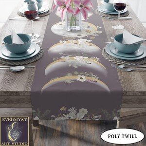 Moon Phases And Wildflowers Table Runner - Witchy Lunar Decor