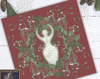 Yule Red Holly Goddess Altar Cloth Tarot Reading Mat Witch Vibe Decor