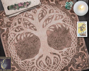 Tree Of Life Tarot Cloth, Celtic Altar Cloth, Pagan Altar Cloth, Ritual Altar Cloth, Tarot Cloth, Celtic Tarot Cloth, Brown and Tan