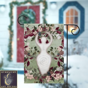 Winter Greens Yule Goddess Garden Flag Yard Banner Sign - Witch Wicca Pagan Winter Decor