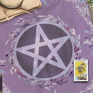 Violet Leaves Pentacle Square Altar Cloth Tarot Mat