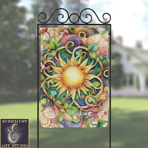 Artful Colorful Sun Garden Flag -  Celestial Summer Yard Banner