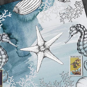 Altar Cloth, Tarot Cloth, Sea Water Witch Seahorse and Star Fish Altar Cloth