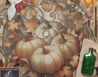 Fall Mabon Table Topper with Pumpkin Design - Samhain Nature Tarot Mat