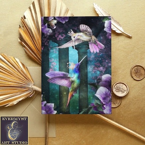 Fantasy Hummingbird Greeting Card Love birds Romantic Magic Fairy Tale Blank Notecards