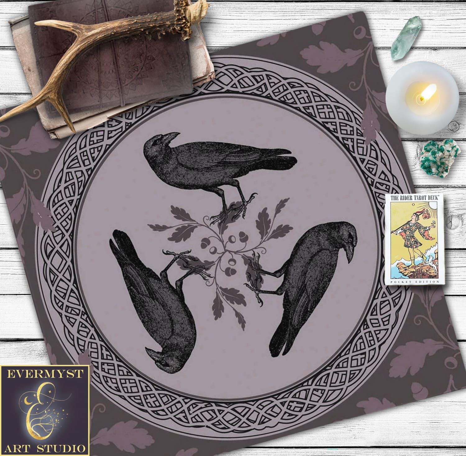 Altar Cloth, Tarot Cloth, Celtic Raven Purple Viking Morrigan Witch Altar Decor, Lady of the Raven, Celtic Goddess Morrigan