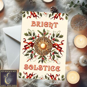 Cartão de felicitações em branco para o solstício brilhante, cartões de Yule
