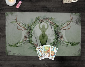 Spiral Goddess Altar Cloth | Forest Nature Tarot Reading Mat, Pagan Wicca Decor