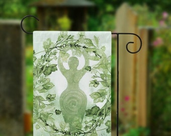 Green Wreath Goddess Wicca Garden Flag Litha Summer Pagan Yard Banner Decoration