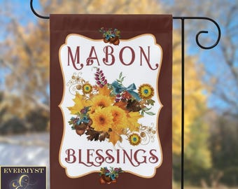 Mabon Garden Flag Autumn Flowers - Witch Pagan Decor, Durable Outdoor Use