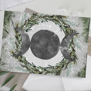 Yule Triple Moon Winter Greeting Card Pagan Witch Wicca Solstice Notcards Stationary