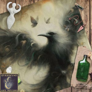 Raven Crow Black Bird Altar Cloth or Tarot Mat - Animal Wildlife Altar Tarot Witch Decor