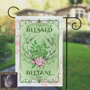Blessed Beltane Garden Flag – Witch Pagan Spring Banner, Outdoor Yard Art