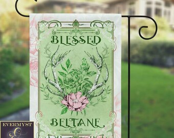 Bandera de jardín de Beltane bendecido – Estandarte pagano de primavera de bruja, decoración para exteriores