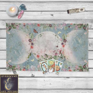 Altar Cloth Floral Triple Moon Tarot Cloth Mat for Beltane Decor