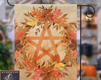 Fall Pentacle Garden Flag - Mabon or Samhain Decoration Yard Banner