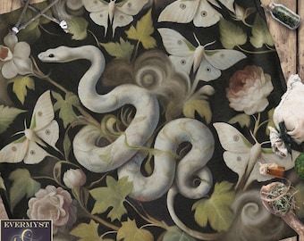 Snake Botanical Altar Cloth | Dark Cottage Tarot Reading Mat Textile