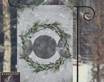 Winter Yule Snow Moon Garden Yard Flag Wicca Pagan Witch Solstice Yard Banner Decoration