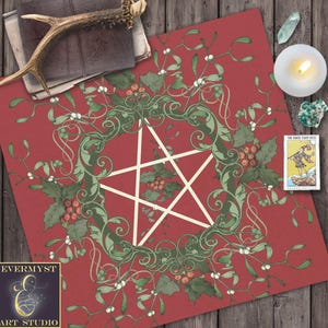 Yule Altar Cloth, Yule Tarot Cloth, Tarot Reading Mat, Pagan Witch Wicca Pentacle Altar Decoration
