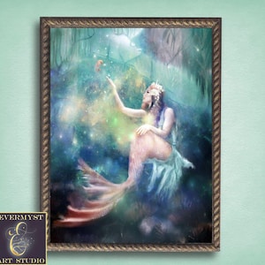 Mermaid Art , Mermaid Print, Mermaid with Fish Art Print, Mermaid Gift