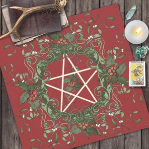 Yule Altar Cloth, Yule Tarot Cloth, Tarot Reading Mat, Pagan Witch Wicca Pentacle Altar Decoration