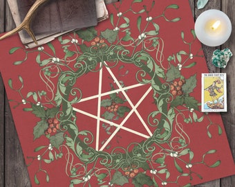 Yule Altar Cloth, Yule Tarot Cloth, Tarot Reading Mat, Pagan Witch Wicca Pentacle Altar Decoration