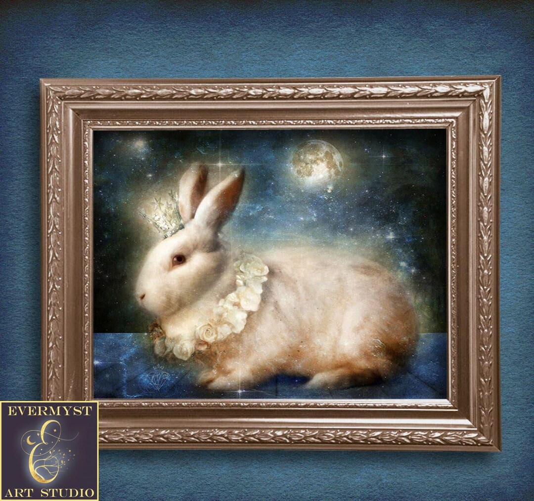 Fantasy Rabbit Art Print, Moon Hare Mythic Fairy Tale Easter Ostara ...