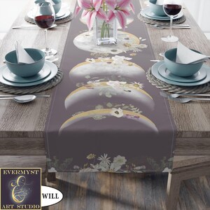 Moon Phases And Wildflowers Table Runner - Witchy Lunar Decor