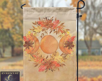 Fall Triple Moon Garden Flag - Mabon or Samhain Wicca Pagan Yard Flag Sign Banner