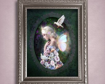 Faerie Art Painting Flower Fairy Art Fantasy Wall Art Mythical Creature