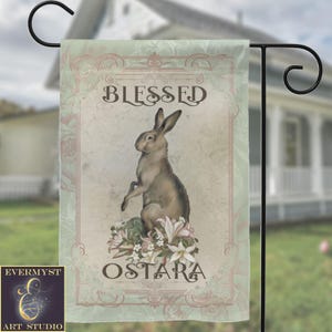 Ostara Garden Flag Rabbit Hare Decorative Spring Pagan Wicca Outdoor Sign Decoration