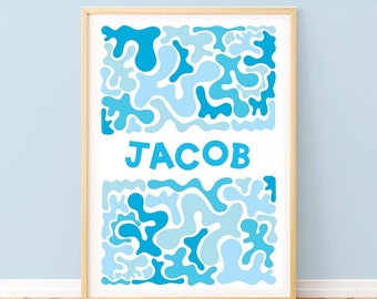 Personalised Abstract Doodle Name Print: Kids Room Decor, Pastel Colors