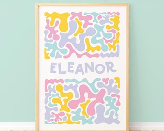 Personalised Abstract Doodle Name Print: Pastel Nursery Art