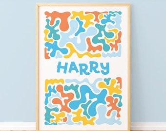 Personalised Abstract Doodle Name Print: Colourful Kids Wall Art