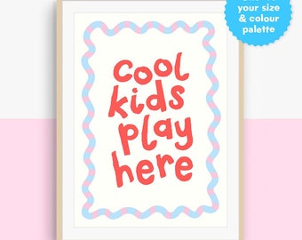 Cool Kids Play Here Personalised Print | Fun Childrens Art for Playroom Nursery | Brothers | Sisters | Illustrated Gallery Wall Art